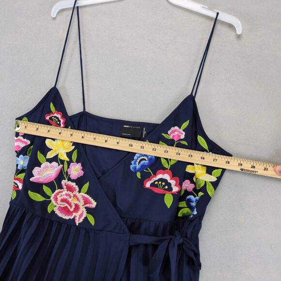 ASOS Design Navy Floral Embroidered Midi Wrap Dress 12 Tall Pleated Sleeveless - Picture 3 of 10